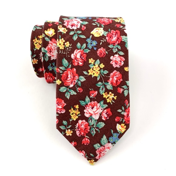 Groomsland Other - ⚜️Buy 2 Get 1 Free⚜️ Men’s Brown Bohemian Style Floral Slim Necktie